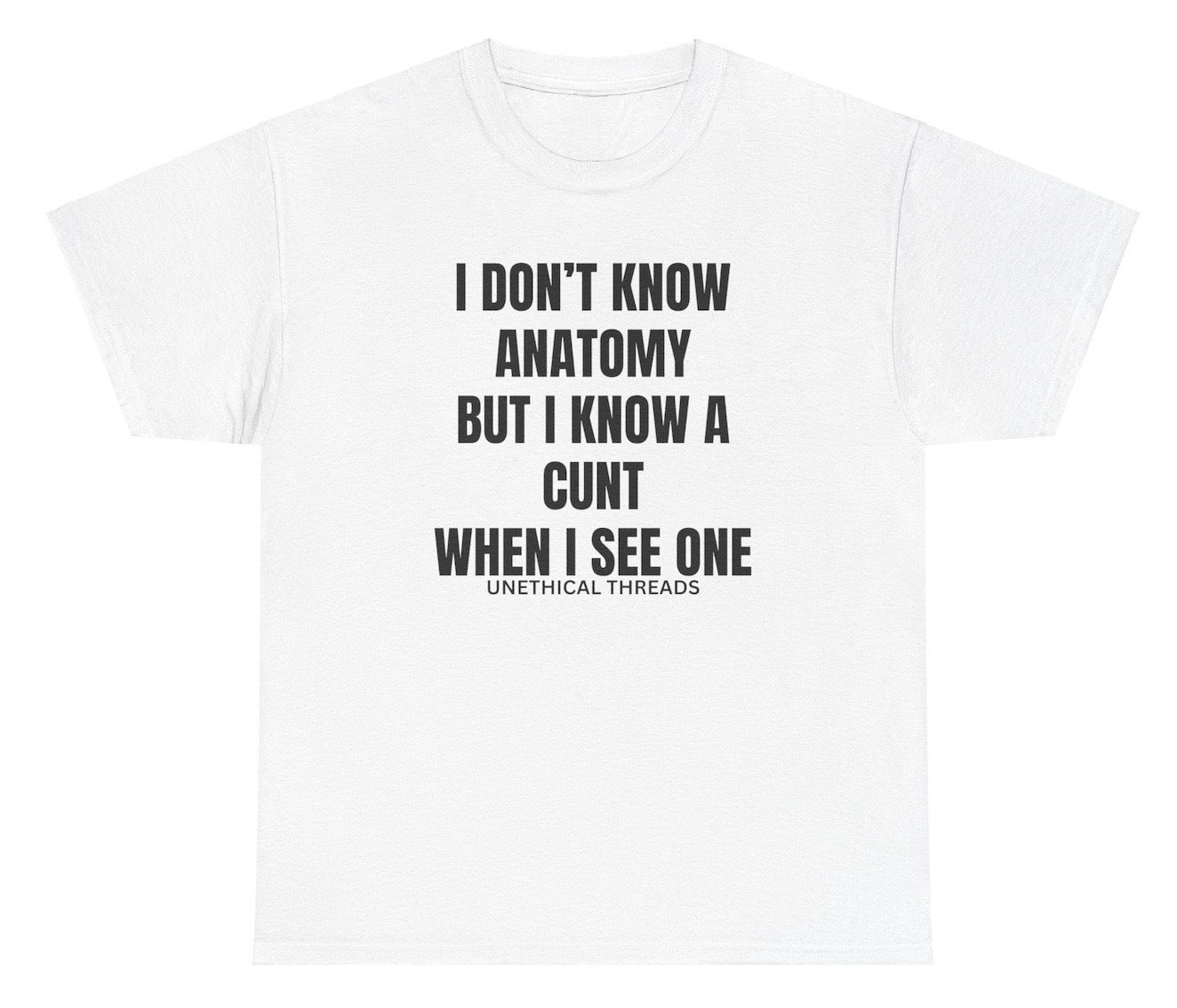 Funny "I Don’t Know Anatomy But I Know A Cunt When I See One" shirt featuring bold humor and a cheeky design. Perfect for casual wear, parties, and gag gifts.