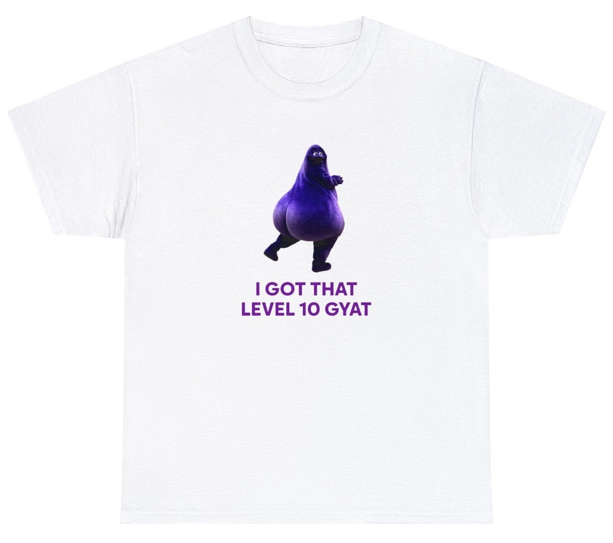 "Bold 'I Got That Level 10 Gyat' t-shirt, perfect for fans of internet memes and viral humor. Ideal for casual wear and meme lovers."