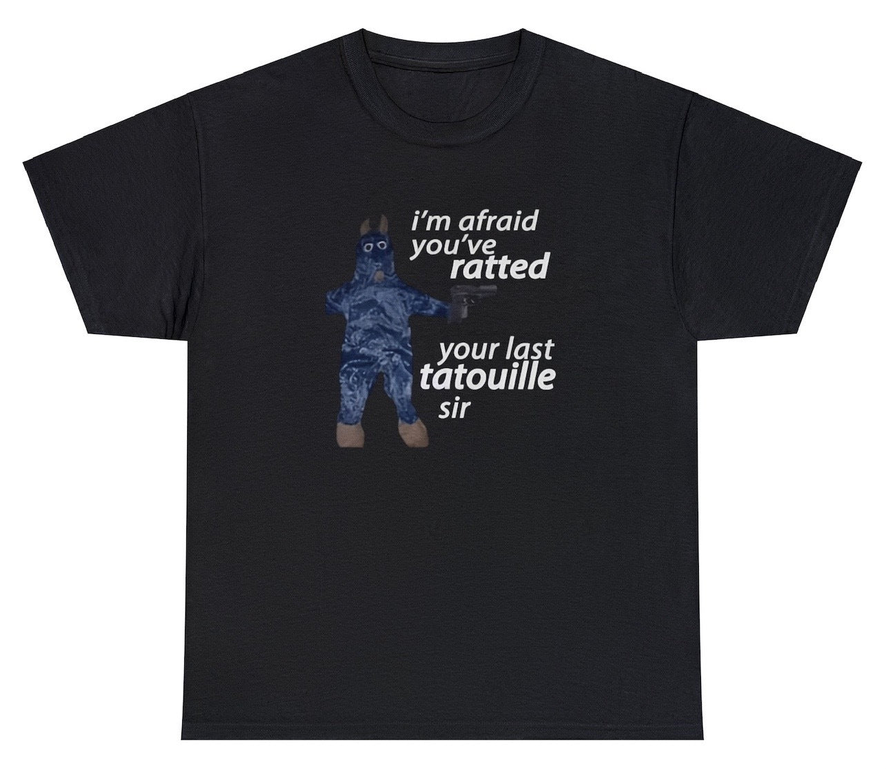 "Fun 'Ratatouille' t-shirt featuring playful and nostalgic movie reference, perfect for fans of animated films and quirky designs."