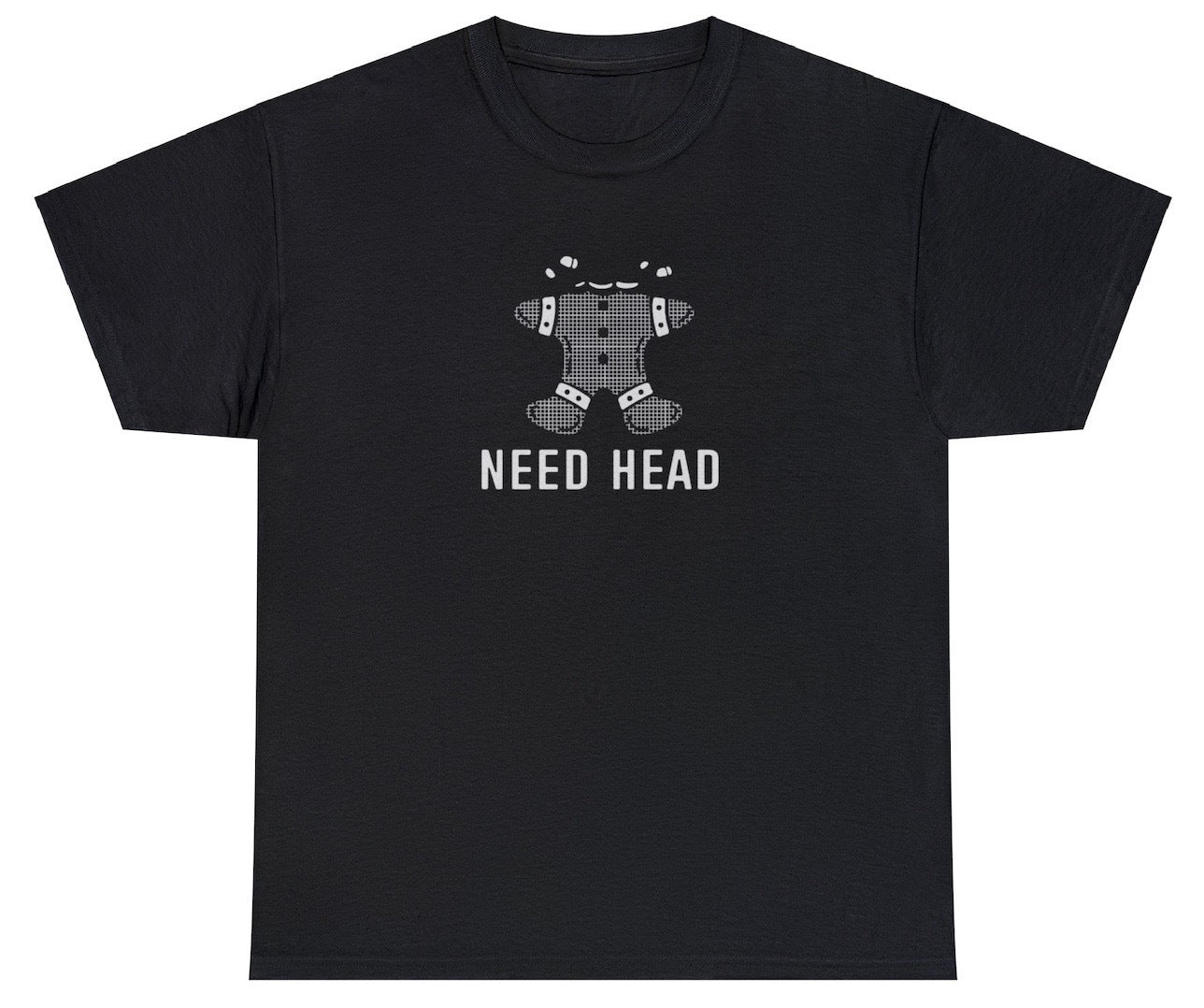 "Cheeky 'Need Head Gingerbread' t-shirt featuring playful holiday humor, perfect for fans of bold and witty Christmas designs."