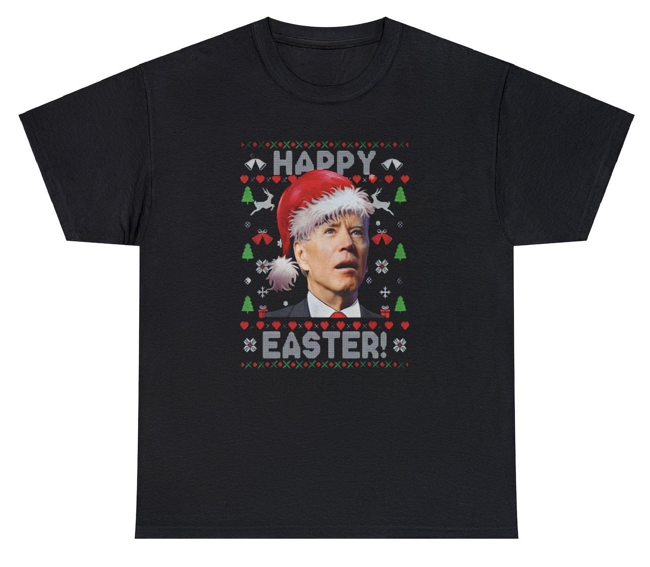 "Humorous 'Happy Easter Sleepy Joe Biden Xmas' t-shirt featuring political parody and holiday humor, perfect for fans of bold designs."