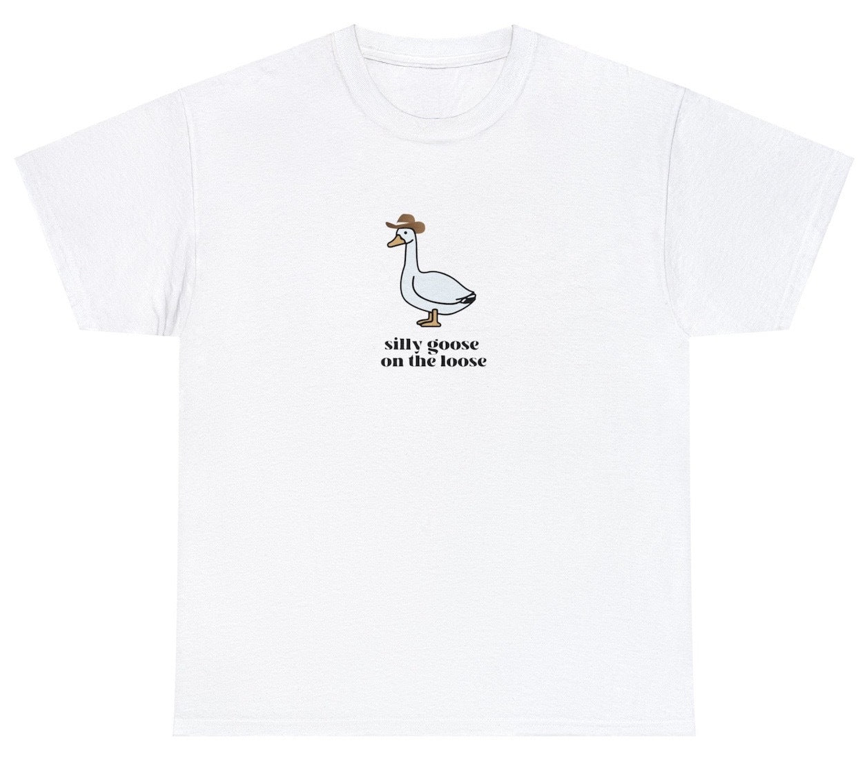 "Playful 'Silly Goose On The Loose' t-shirt featuring quirky humor and whimsical design, perfect for fans of lighthearted and fun tees."