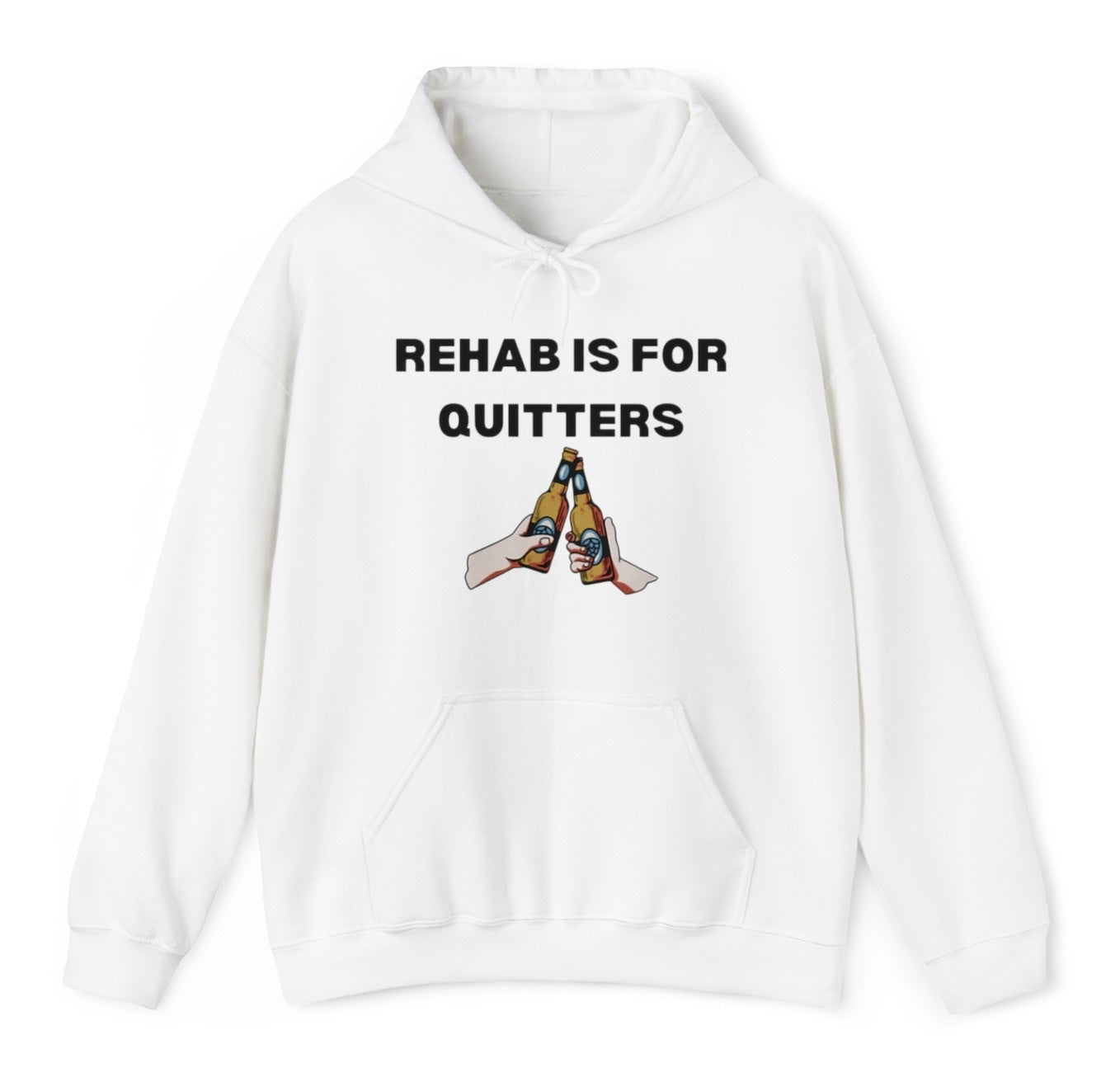 "Funny 'Rehab Is For Quitters' t-shirt featuring gym and drinking humor, perfect for fans of edgy, sarcastic designs and bold jokes."