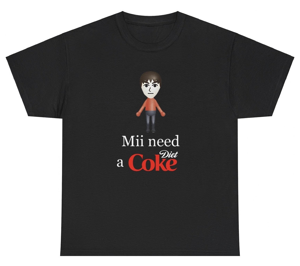"Funny 'Mii Need A Diet Coke' t-shirt, perfect for soda lovers and fans of viral humor. Great for casual wear and gifts."