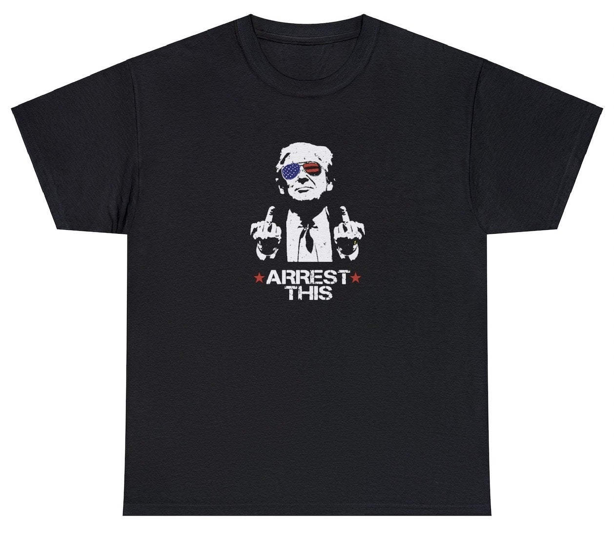 "Bold 'Arrest This' t-shirt, perfect for fans of witty humor and rebellious statements. Ideal for casual wear and attention-grabbing style."