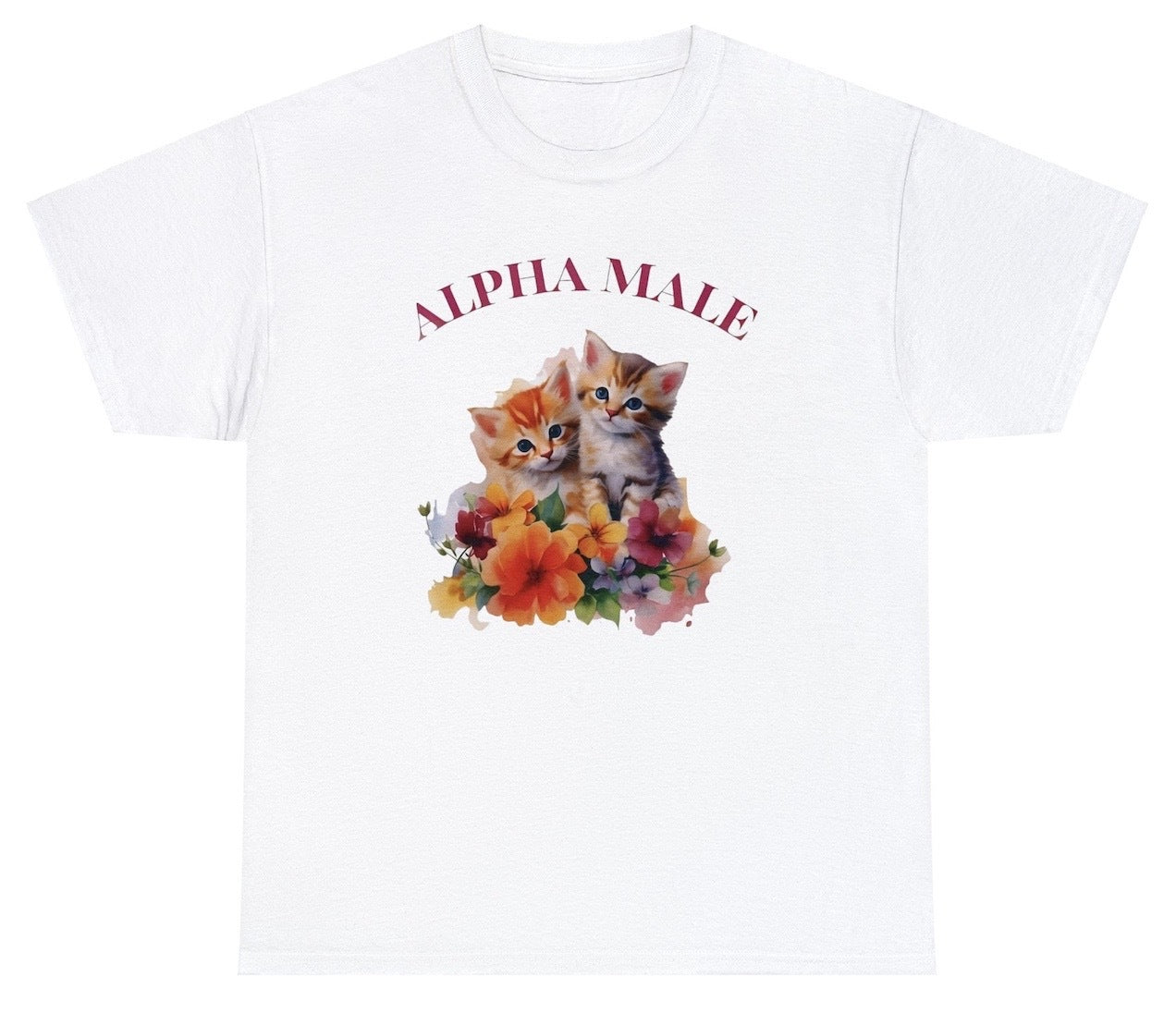"Funny 'Alpha Male Cat' t-shirt featuring sarcastic humor and a kitten meme twist, perfect for fans of witty and quirky designs."