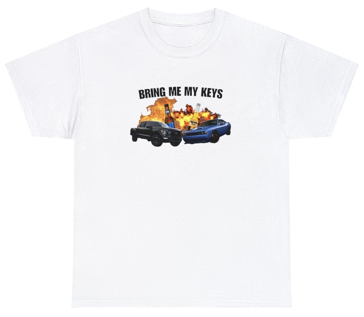 "Witty 'Bring Me My Keys' t-shirt, perfect for fans of relatable humor and playful design. Ideal for casual wear and funny gifts."