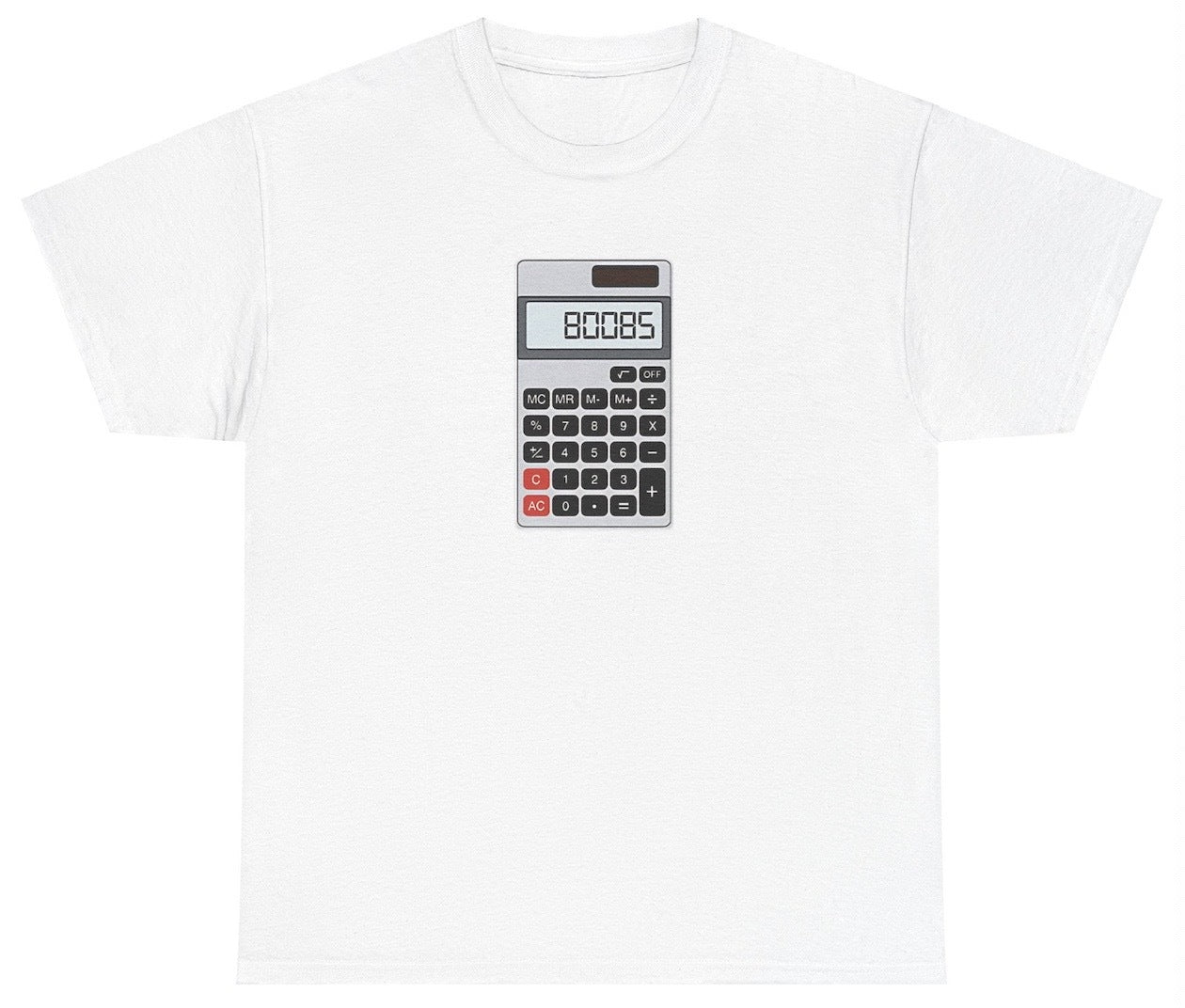 "Playful 'Boobs Calculator' t-shirt, perfect for humor fans and math geeks. Great for casual wear and retro joke lovers."