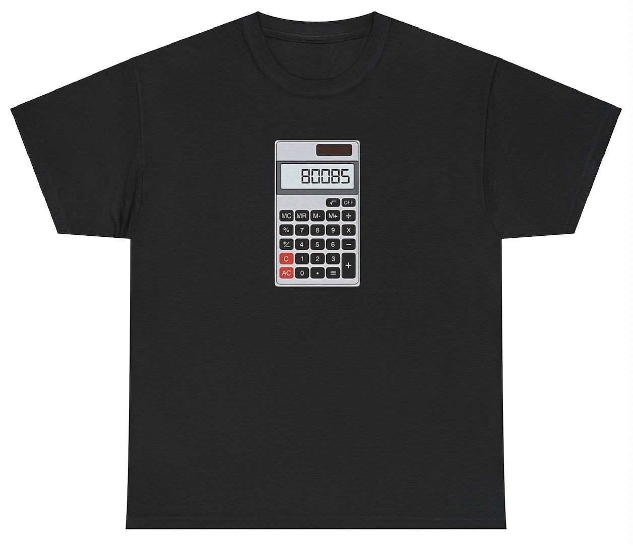 "Playful 'Boobs Calculator' t-shirt, perfect for humor fans and math geeks. Great for casual wear and retro joke lovers."