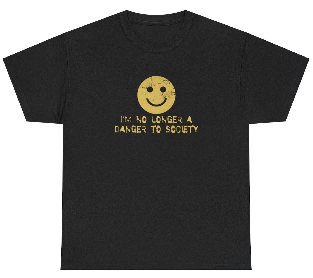 "Funny 'I'm No Longer A Danger To Society' t-shirt, perfect for fans of bold humor and viral memes. Great for casual wear and gag gifts."