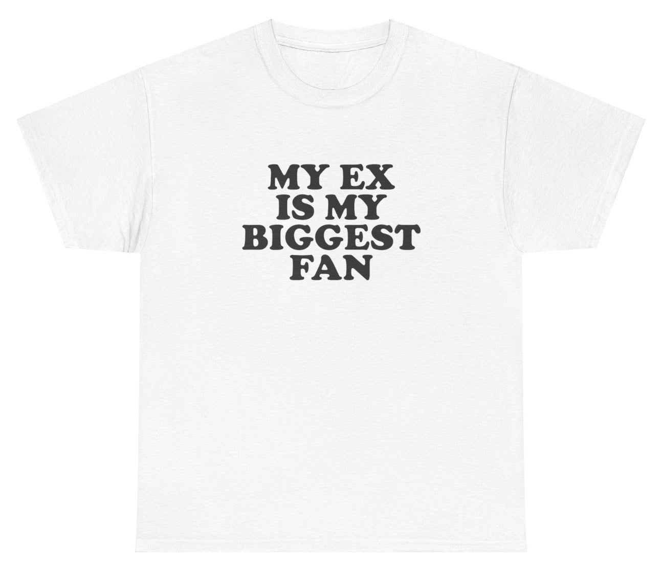 "Funny 'My Ex Is My Biggest Fan' t-shirt, perfect for fans of breakup humor and viral memes. Great for casual wear and gag gifts."