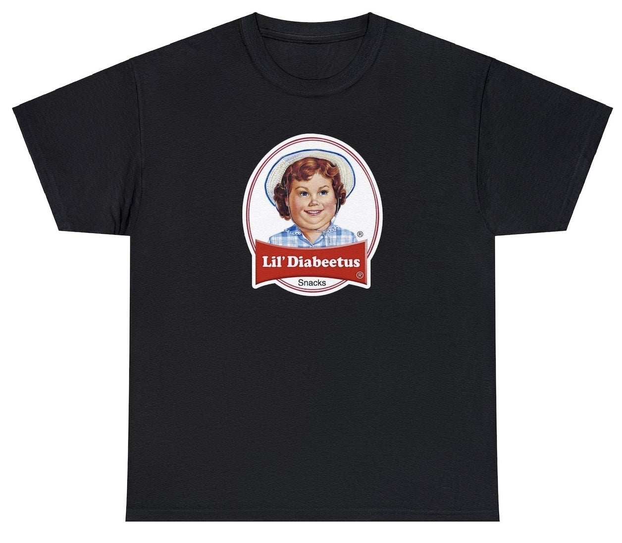 "Cheeky 'Lil Diabeetus' t-shirt featuring playful wordplay and dark humor, perfect for fans of edgy jokes and witty designs."