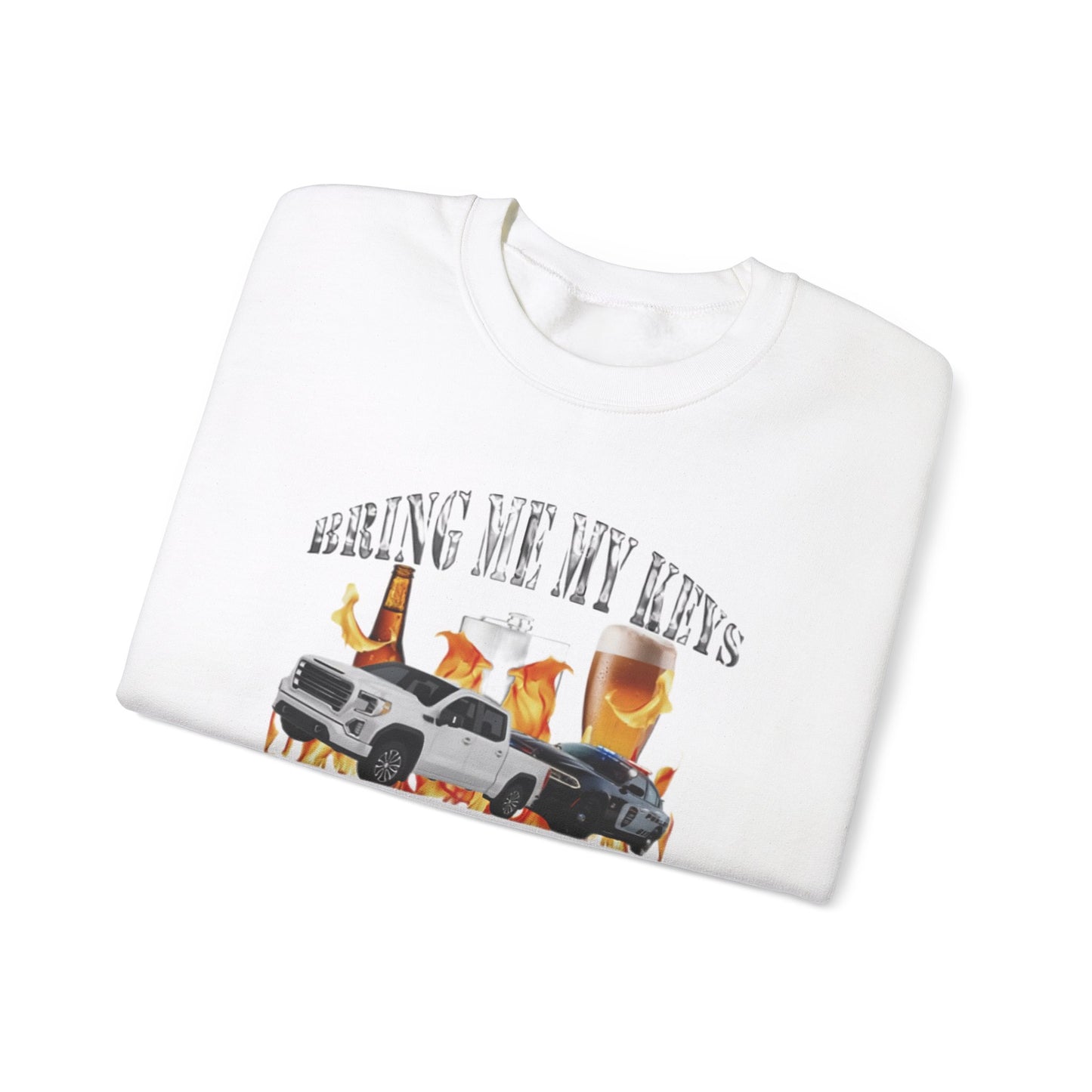 "Cheeky 'Bring Me My Keys' sweatshirt, perfect for fans of drinking humor and sarcastic jokes. Ideal for casual wear and funny gifts."