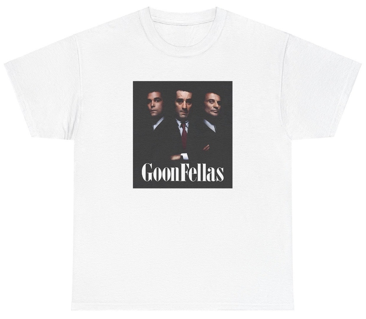 "Funny 'Goonfellas' t-shirt, perfect for fans of movie parodies and pop culture humor. Great for casual wear and movie lovers."