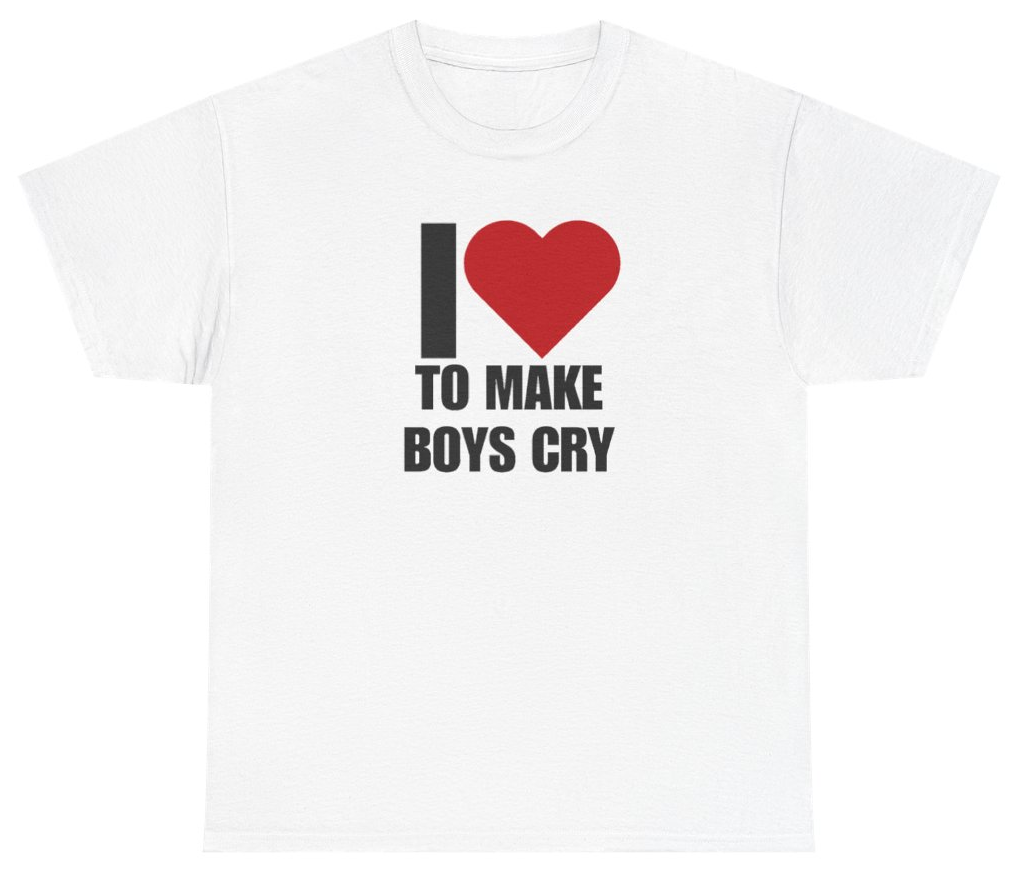 Funny I Heart To Make Boys Cry Tee T-Shirt featuring bold sarcastic humor and graphic design, perfect for casual wear and humor lovers