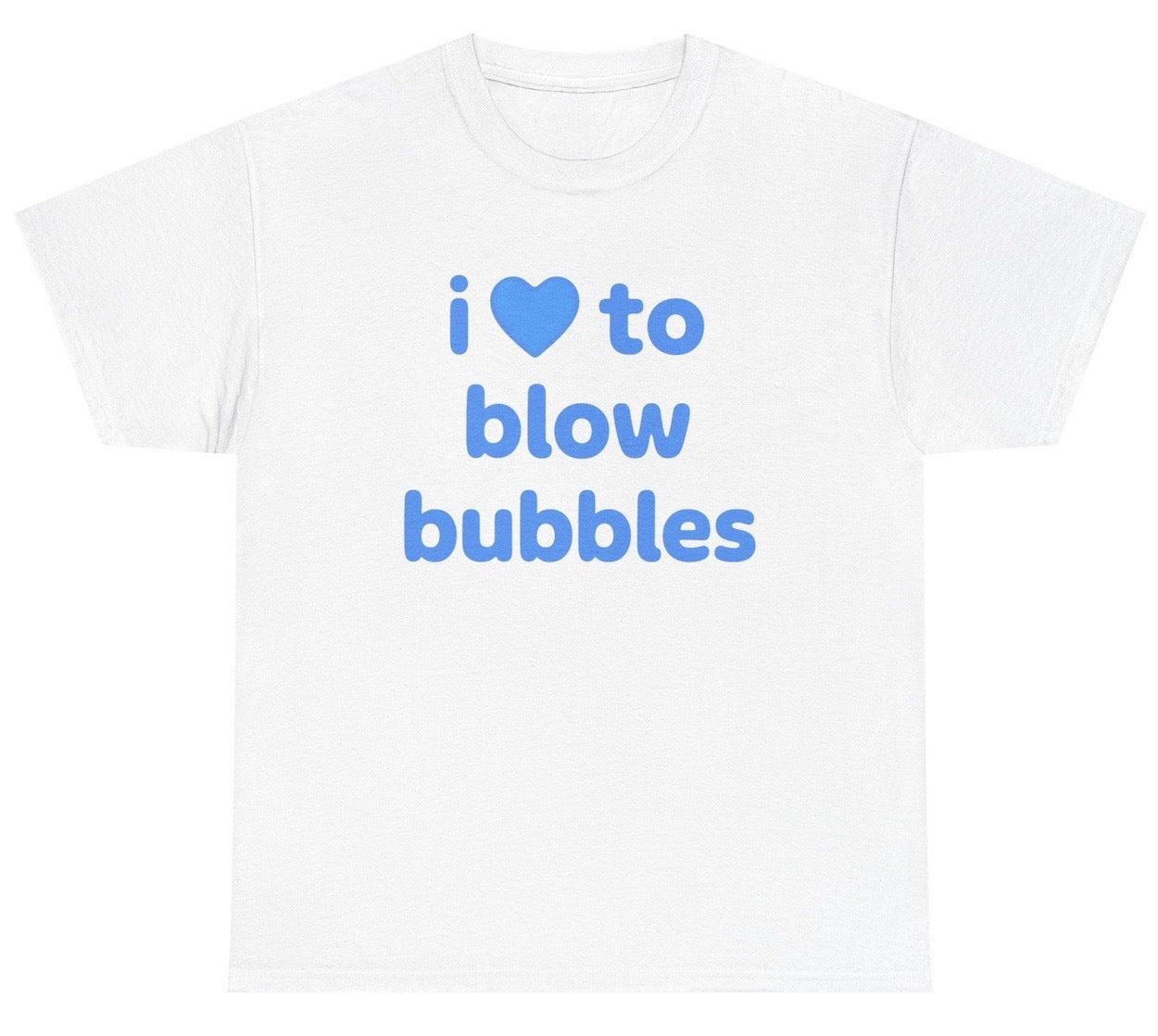 text reads “I Blow Bubbles” in a rounded, bold font on a white shirt, meant to pair with the matching “I'm Bubbles” tee for a humorous and risqué couples outfit.