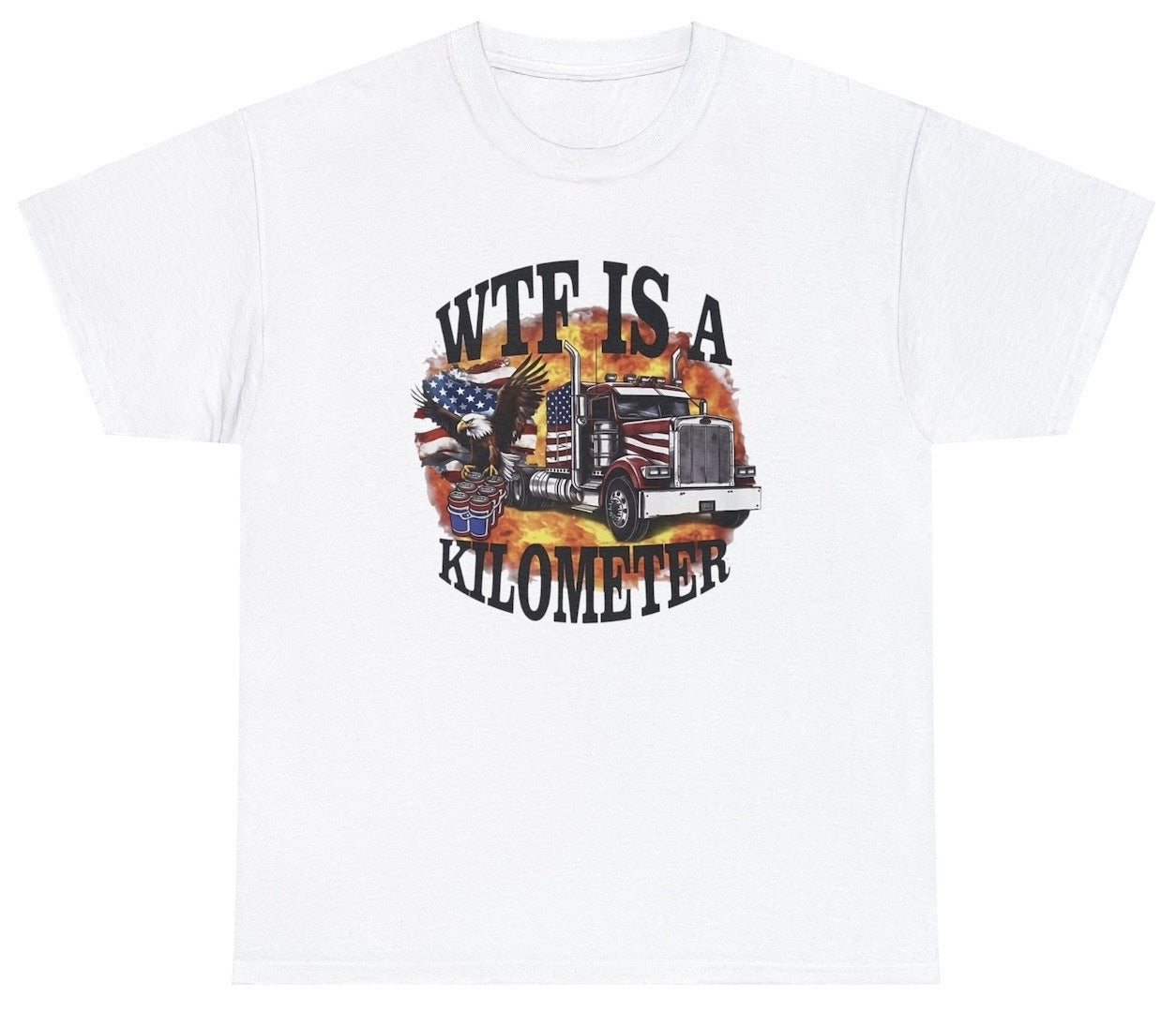 "Funny 'WTF Is A Kilometer' t-shirt featuring sarcastic humor, perfect for fans of bold and witty designs."