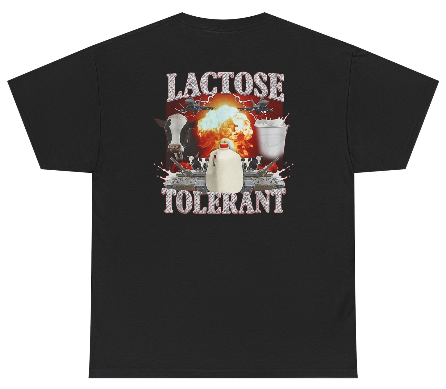 Funny Lactose Tolerant shirt with sarcastic humor design.