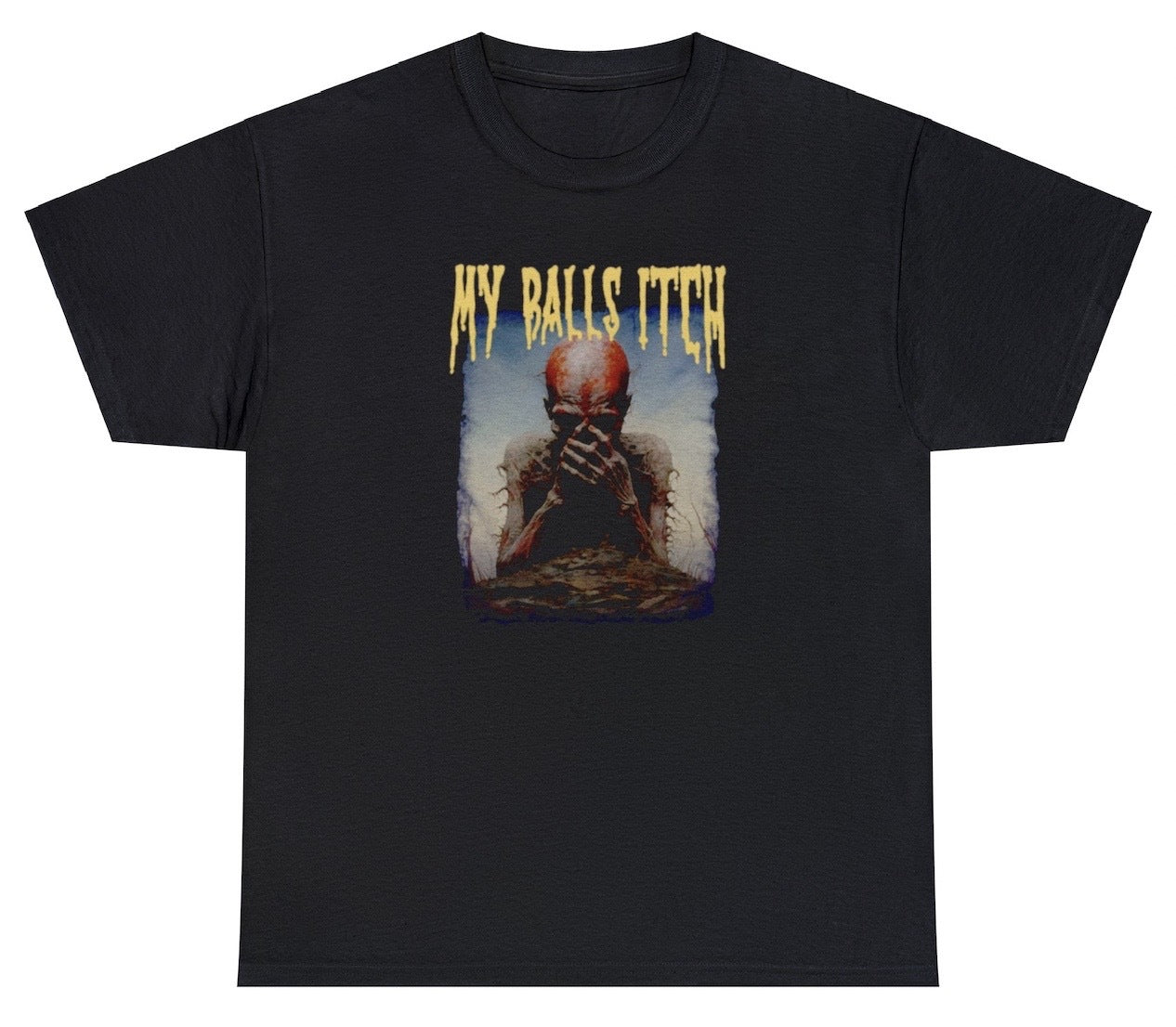 "Cheeky 'My Balls Itch' t-shirt, perfect for fans of bold humor and quirky statements. Ideal for casual wear and fun gifts."