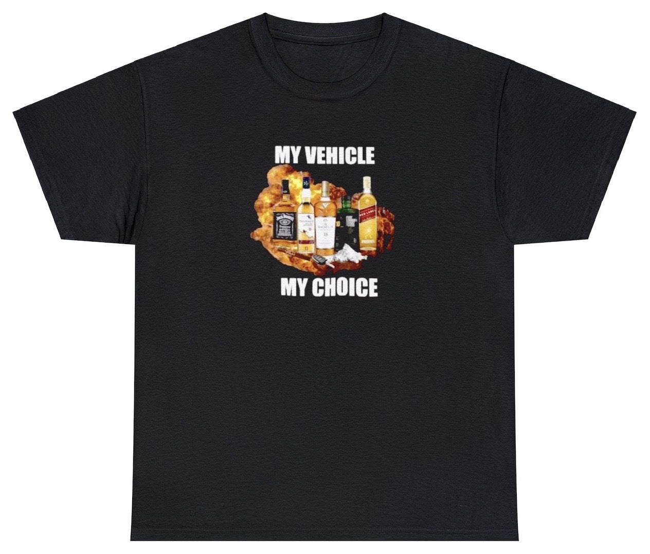 "Confident 'My Vehicle My Choice' t-shirt, perfect for car enthusiasts and fans of bold statements. Ideal for casual wear and car meets."