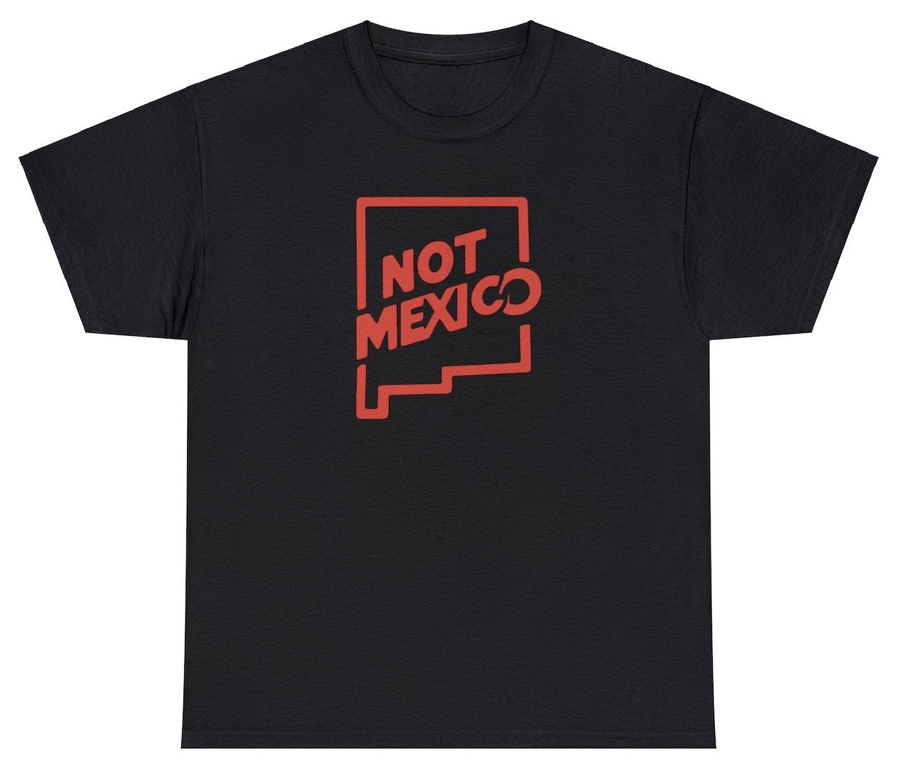 "Playful 'Not Mexico New Mexico' t-shirt, perfect for fans of geography humor and New Mexico pride. Ideal for casual wear and road trips."