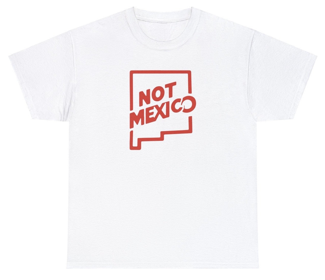 "Playful 'Not Mexico New Mexico' t-shirt, perfect for fans of geography humor and New Mexico pride. Ideal for casual wear and road trips."