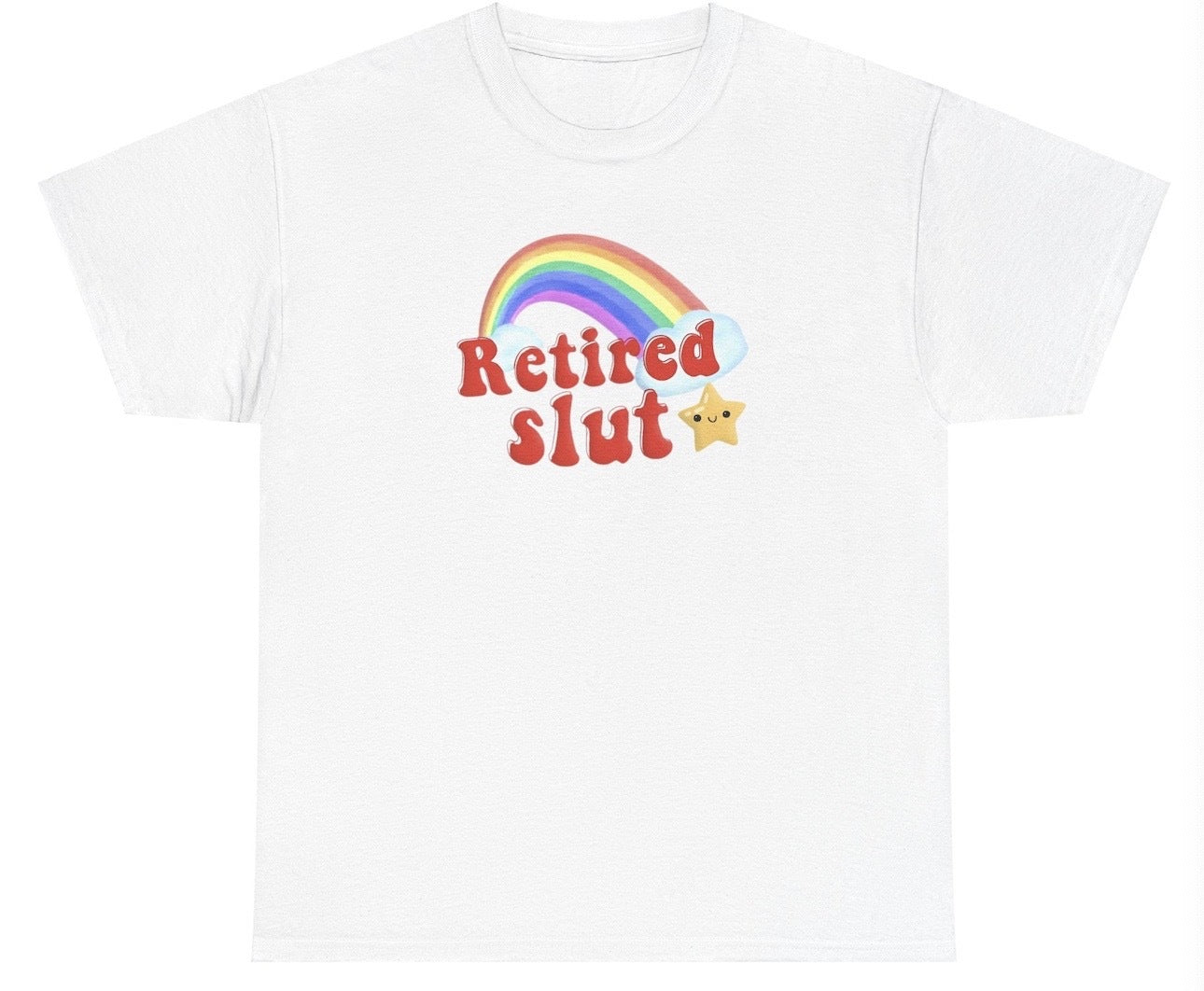 "Cheeky 'Retired Slut' t-shirt, perfect for fans of edgy humor and bold statements. Great for casual wear and parties."