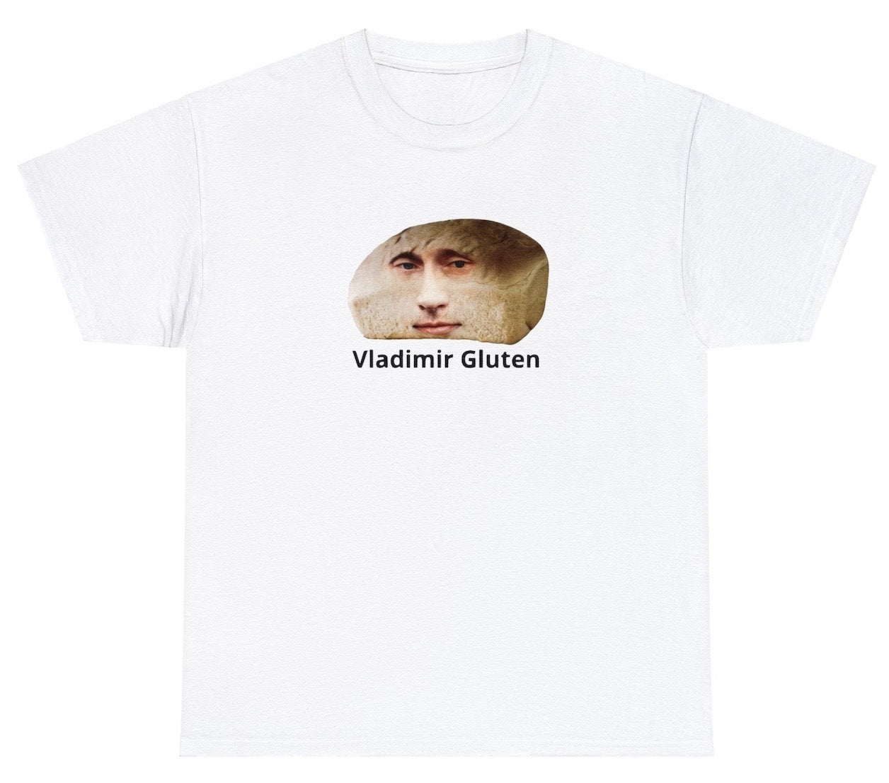 "Quirky 'Vladamir Gluten' t-shirt, perfect for fans of wordplay and witty humor. Ideal for casual wear and fun gifts."