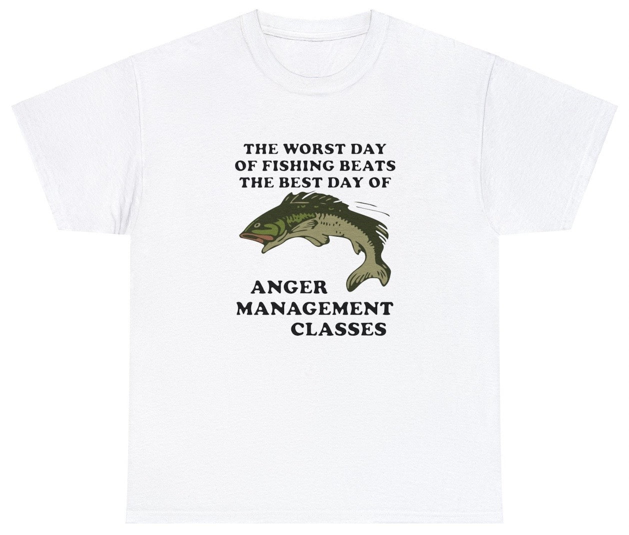 "Lighthearted 'Worst Day Of Fishing Beats' t-shirt, perfect for fans of fishing humor and outdoor enthusiasts. Ideal for casual wear and fishing trips."