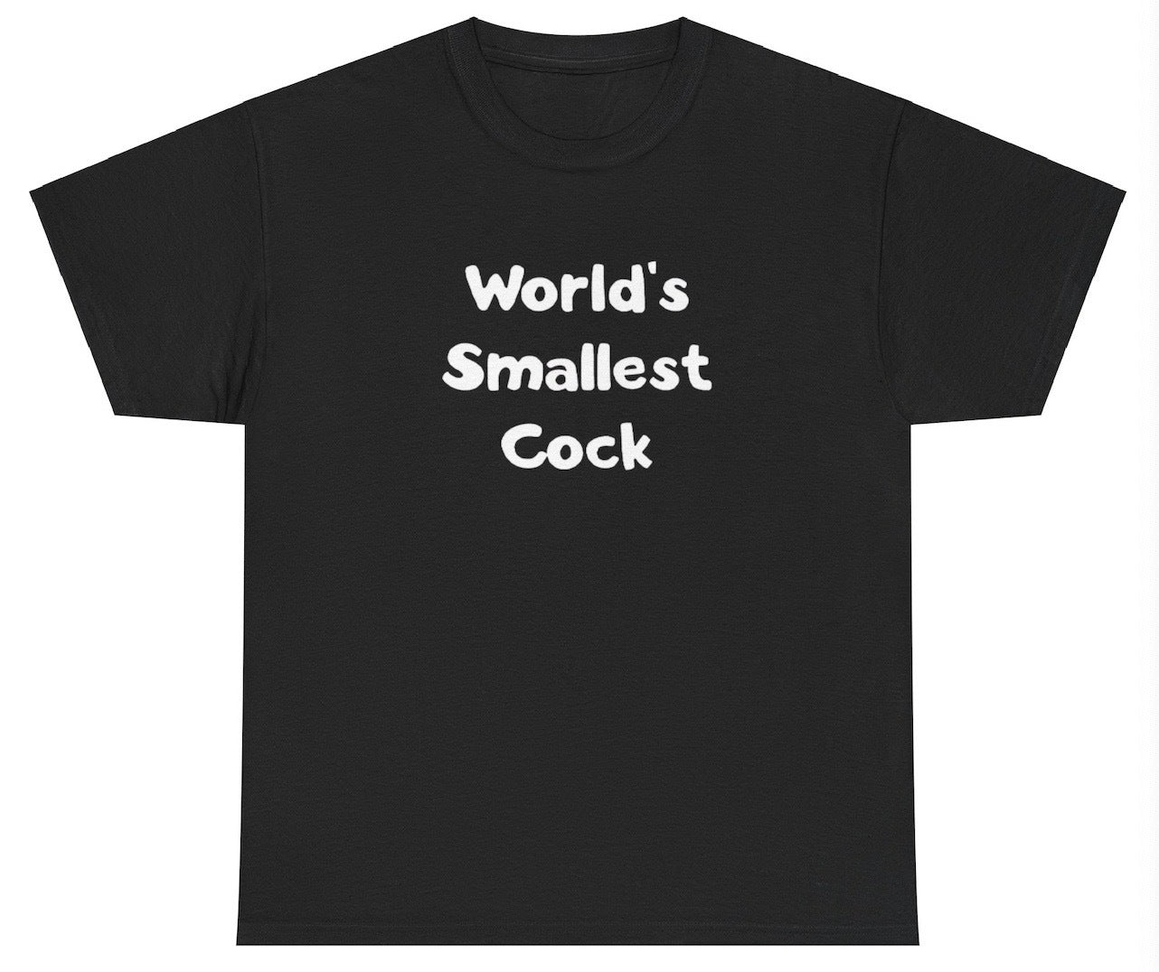 "Cheeky 'Worlds Smallest Cock' t-shirt, perfect for fans of edgy humor and bold statements. Great for casual wear and parties."
