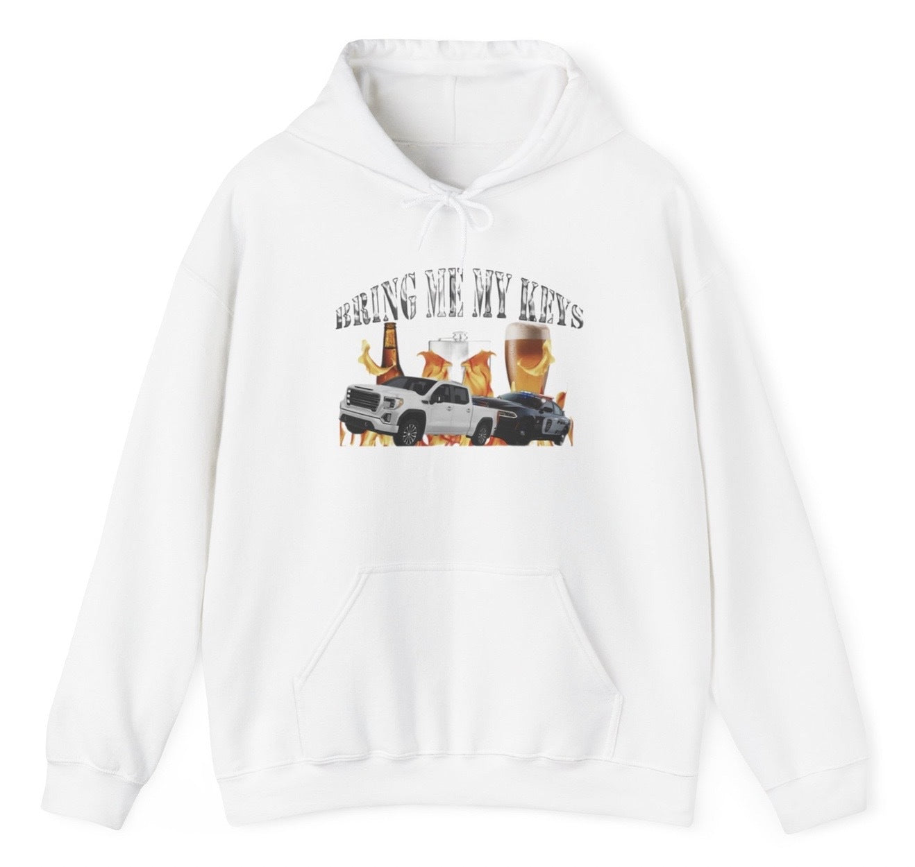 "Bold 'Bring Me My Keys' hoodie, perfect for fans of sarcastic humor and edgy drinking jokes. Ideal for casual wear and parties."