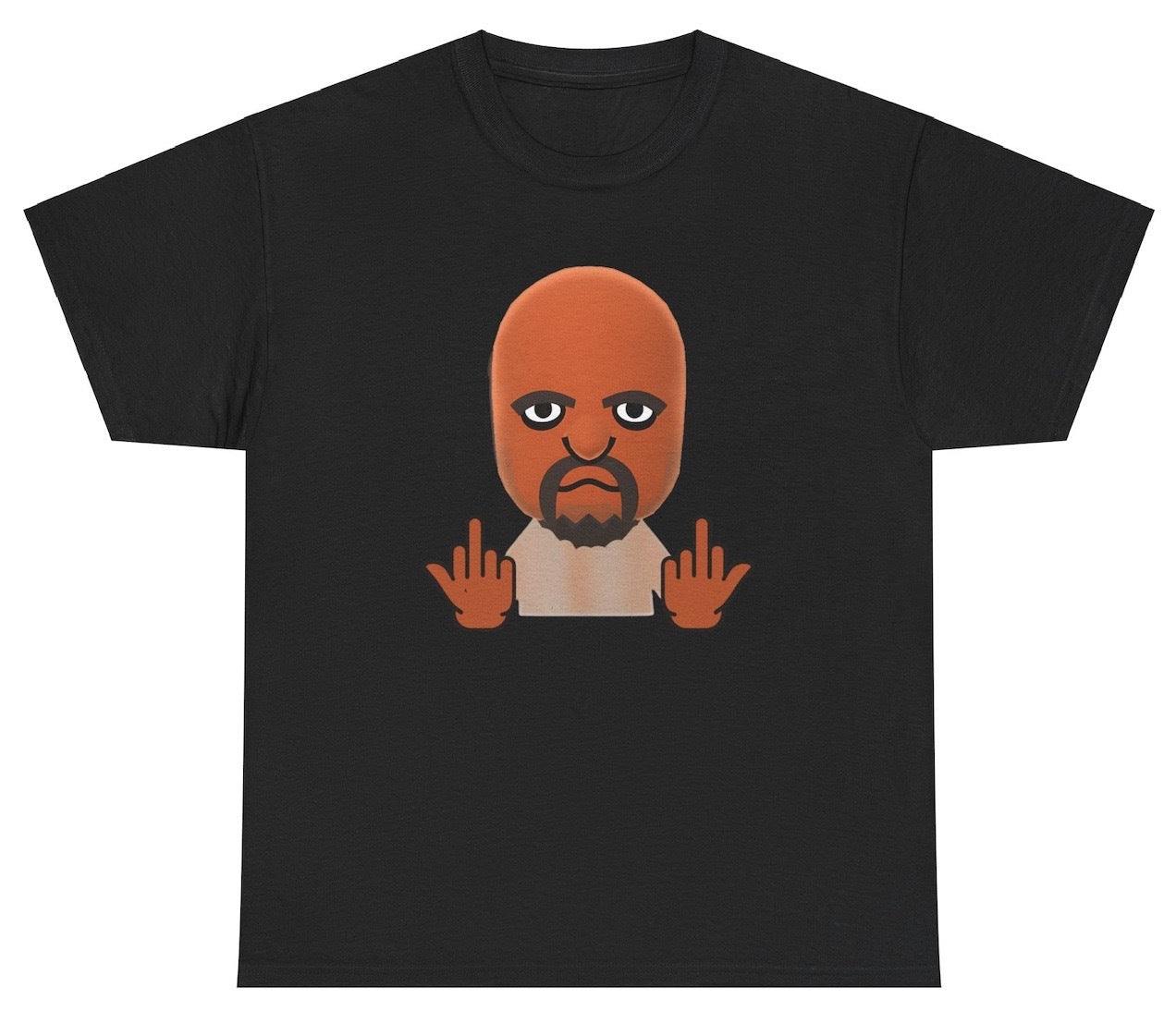 "Bold 'Mii Mood - Middle Finger' t-shirt, perfect for gamers and humor fans. Great for casual wear and making a statement."