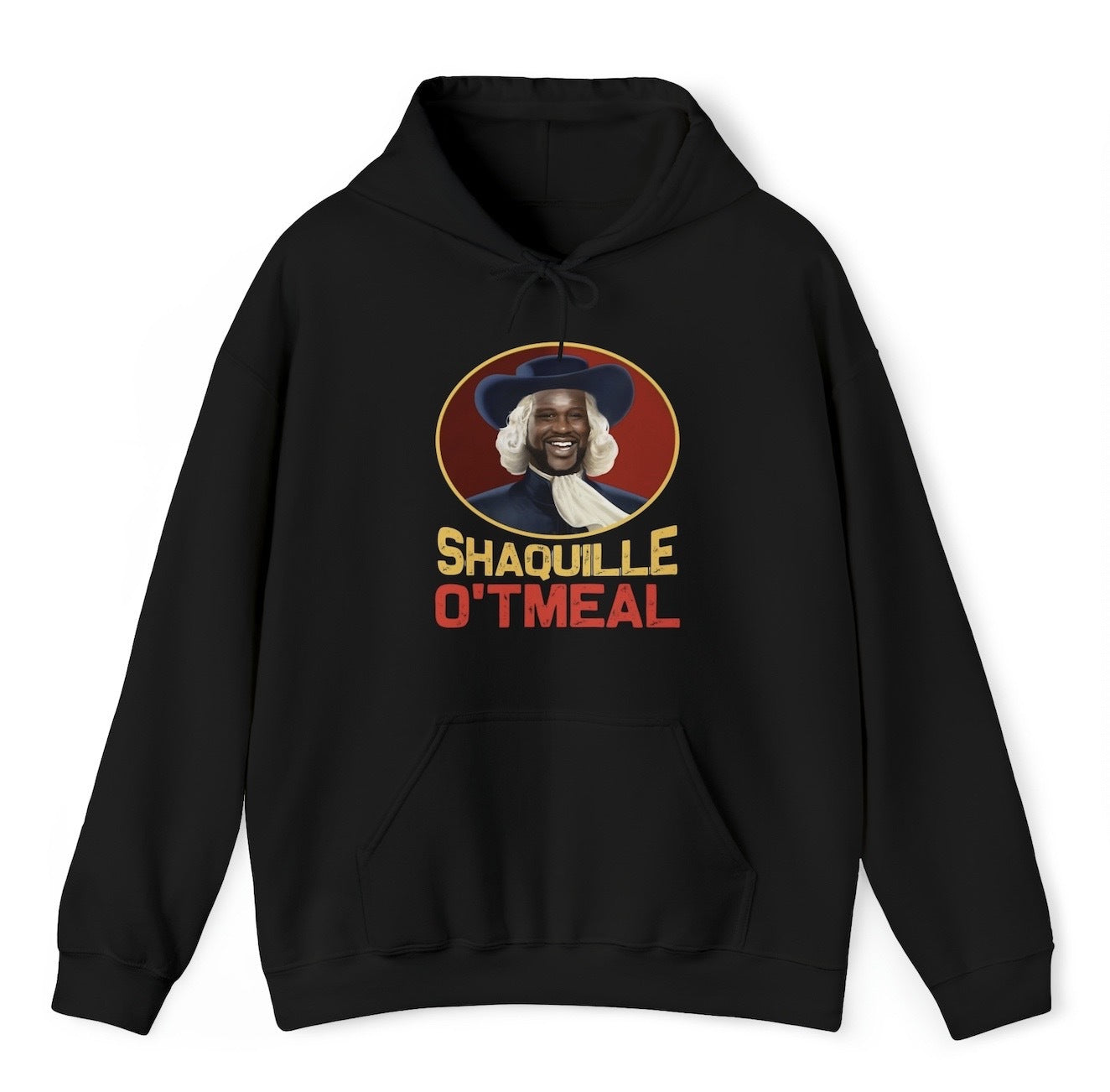 "Funny 'Shaquille O'tmeal' hoodie featuring clever wordplay with Shaq O'Neal and oatmeal, perfect for fans of sports humor and novelty designs."