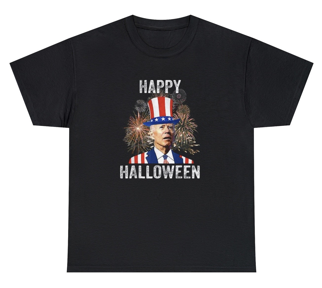 Funny Happy Halloween Joe Biden T-Shirt featuring political humor and Halloween theme, perfect for Halloween parties and casual wear.