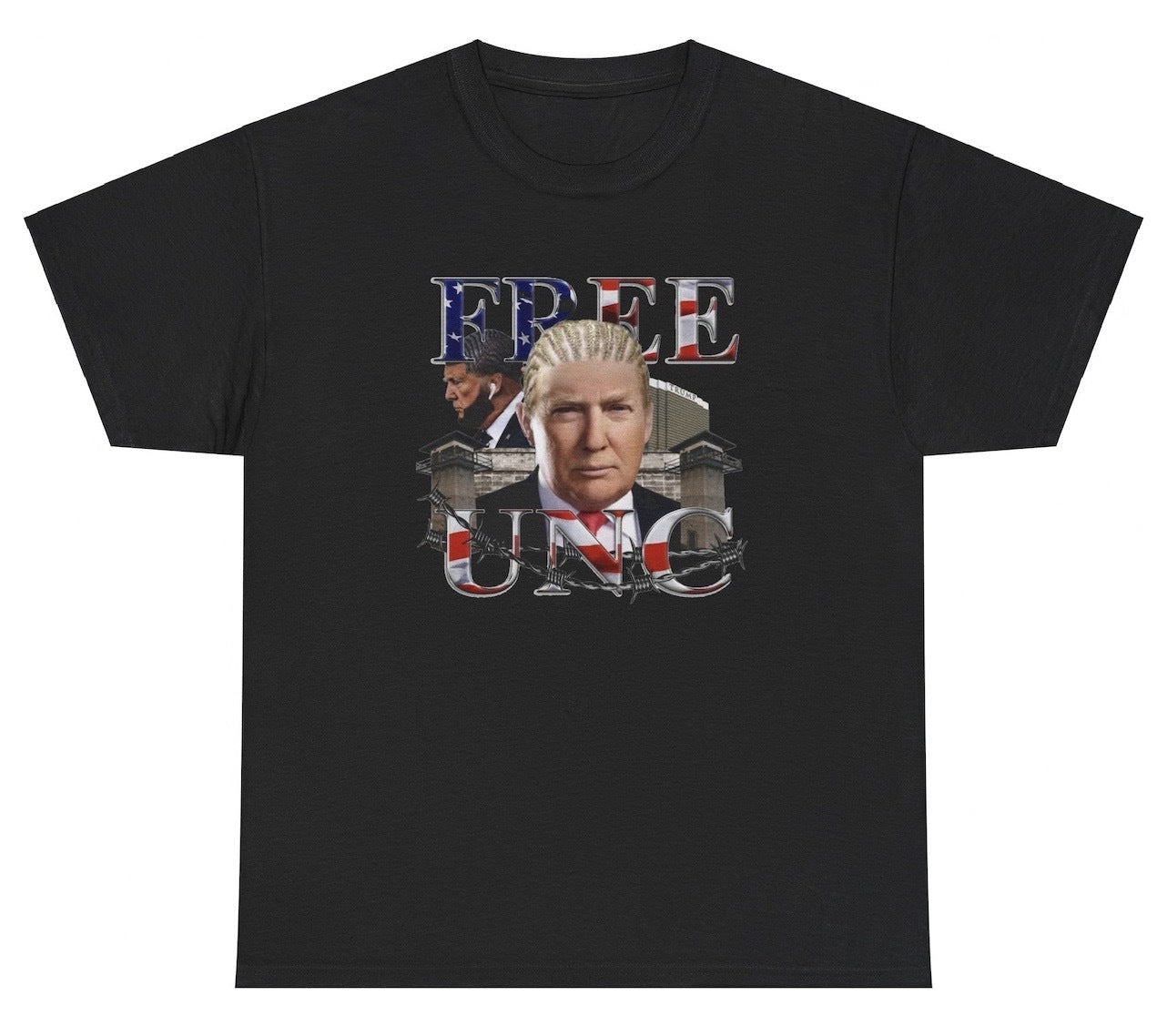 Funny Free Unc Donald Trump T-Shirt featuring political meme humor and satire, perfect for casual wear and political satire fans.