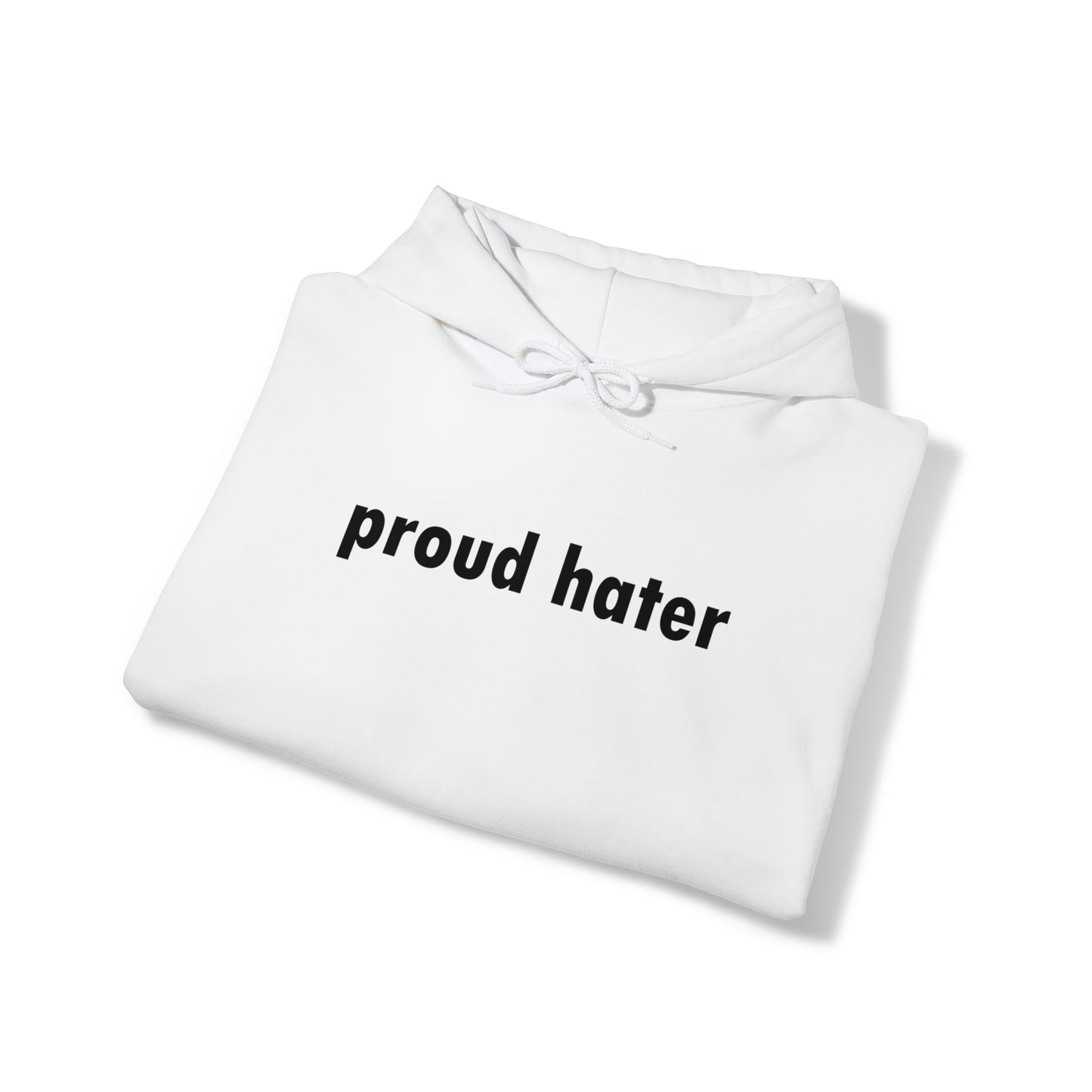 "Bold 'Proud Hater' hoodie featuring sarcastic humor and rebellious design, perfect for fans of edgy and witty humor."