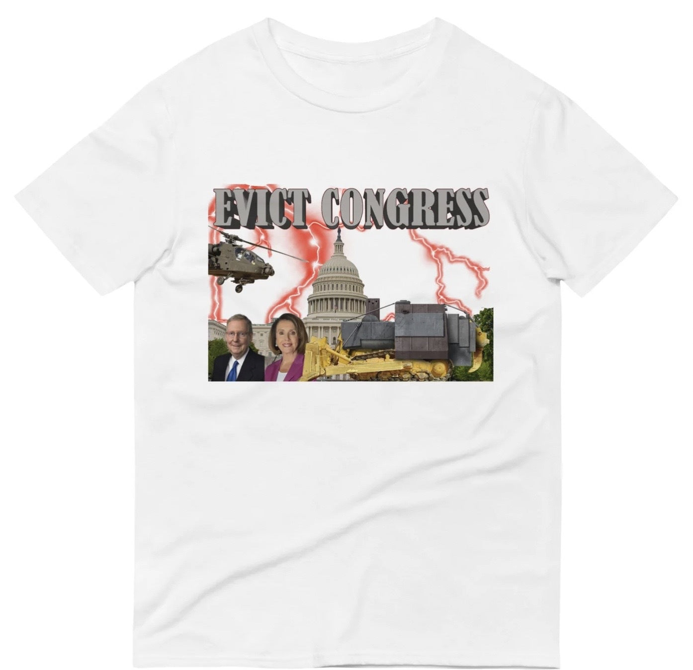 Funny Evict Congress T-Shirt featuring political satire and meme humor design, perfect for casual wear and humor lovers.