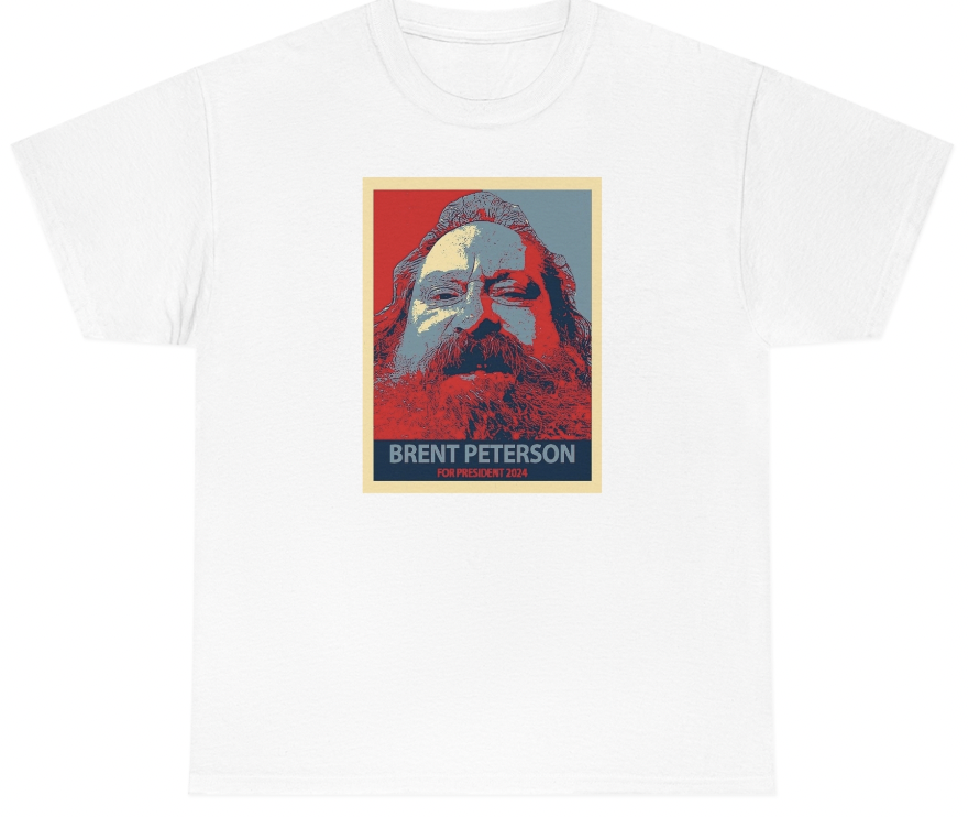 Funny Brent Peterson 2024 Presidential T-Shirt featuring political meme humor, perfect for casual wear and meme lovers.