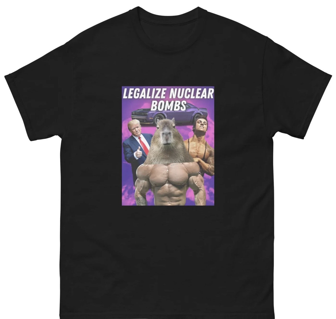 Funny Legalize Nuclear Bombs T-Shirt featuring dark humor and meme-inspired design, perfect for casual wear and humor lovers.