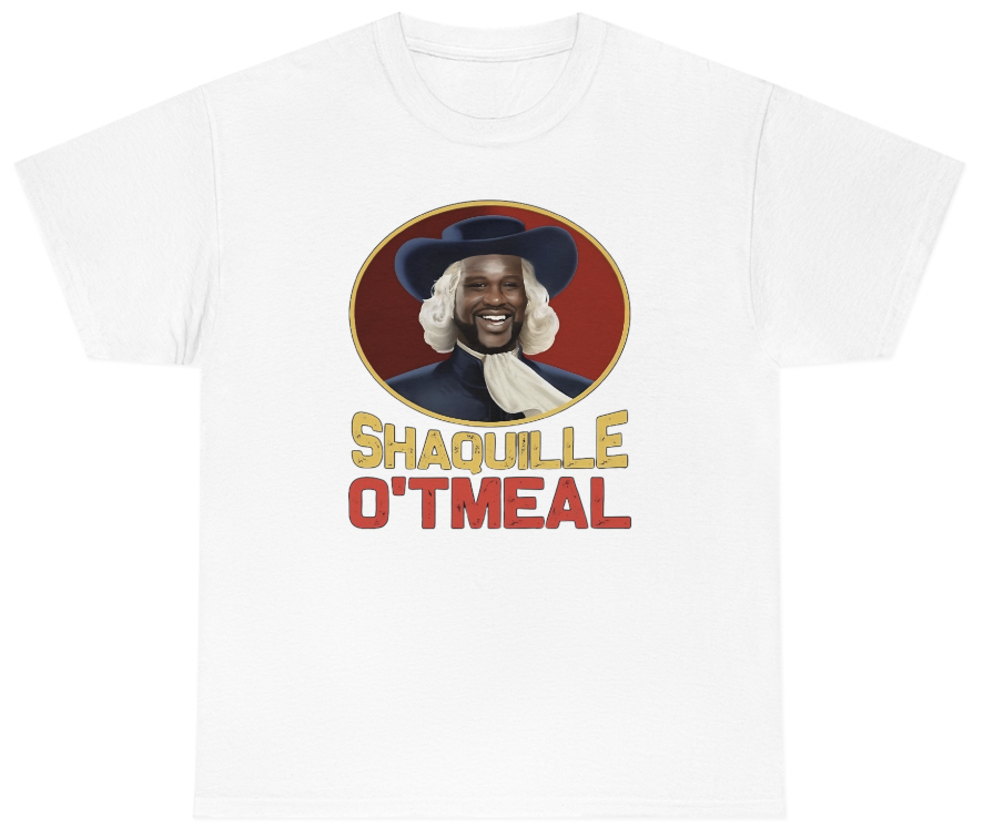 Funny Shaquille O'TMeal T-Shirt featuring celebrity meme and breakfast humor, perfect for casual wear and humor lovers.