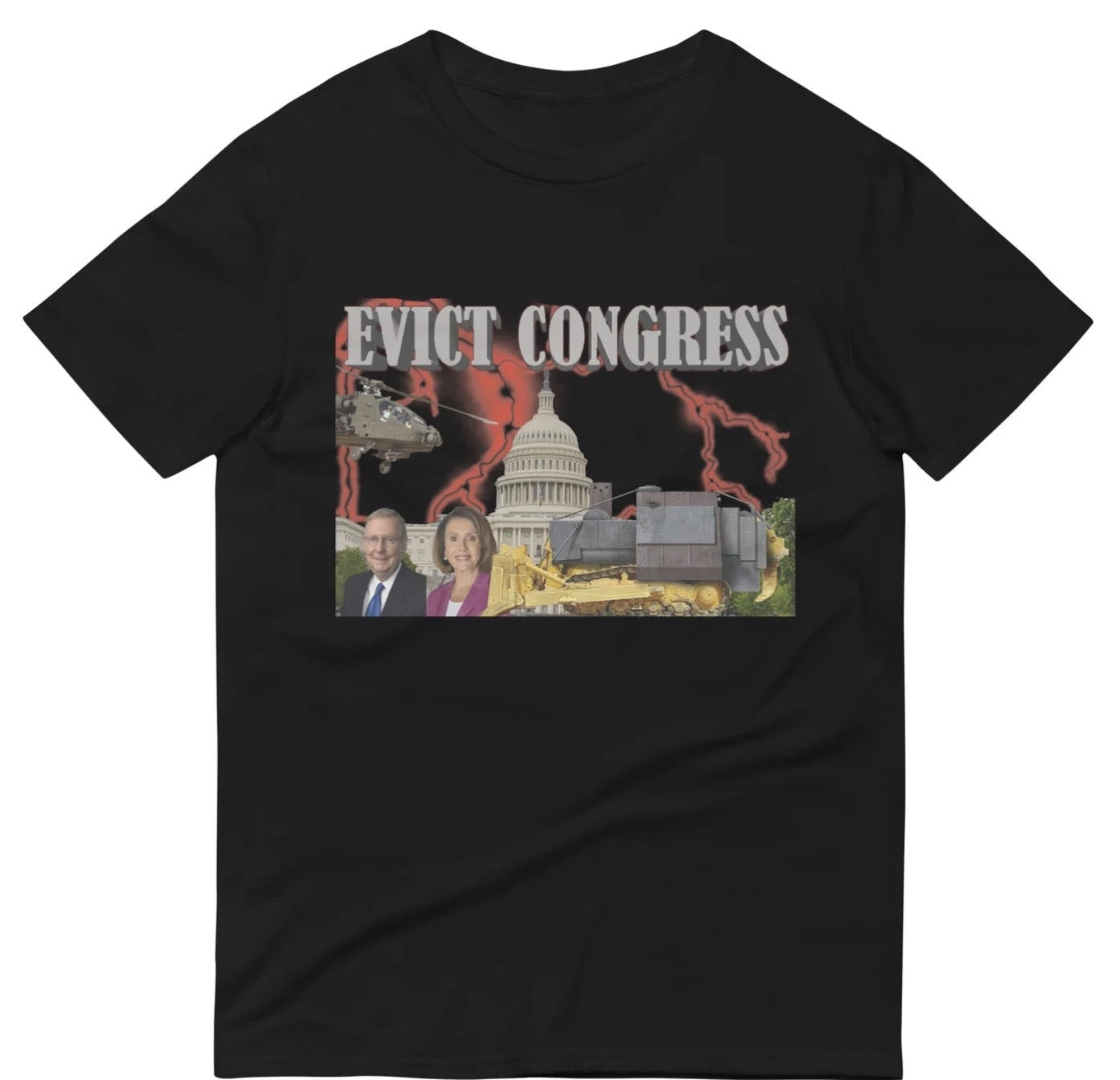Funny Evict Congress T-Shirt featuring political satire and meme humor design, perfect for casual wear and humor lovers.