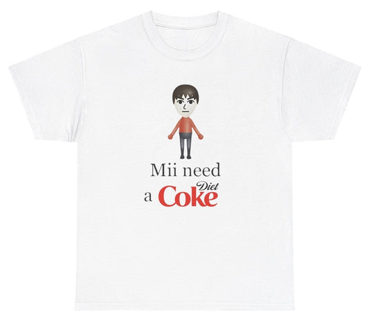 "Funny 'Mii Need A Diet Coke' t-shirt, perfect for soda lovers and fans of viral humor. Great for casual wear and gifts."

