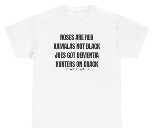 Funny "Kamala Joe Dementia Hunter Crack" shirt with a satirical poem about Kamala Harris, Joe Biden, and Hunter Biden. Ideal for fans of edgy political humor and bold statements. Great for casual wear and gag gifts.