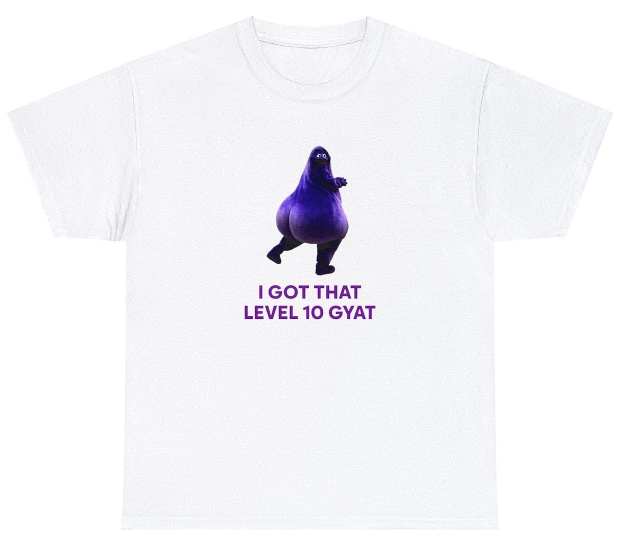 "Bold 'I Got That Level 10 Gyat' t-shirt, perfect for fans of internet memes and viral humor. Ideal for casual wear and meme lovers."

