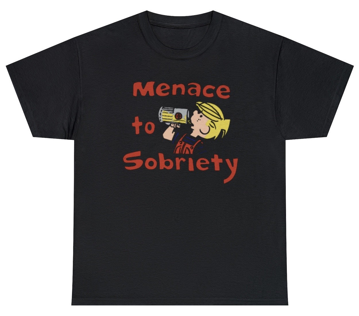 Funny Menace To Sobriety T-Shirt featuring drinking and party humor, perfect for casual wear and party lovers.

