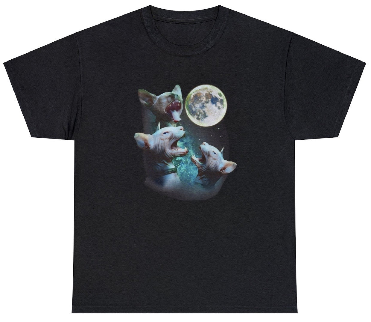 AAA Three Hairless Sphynx Cats Howl At Moon T Shirt