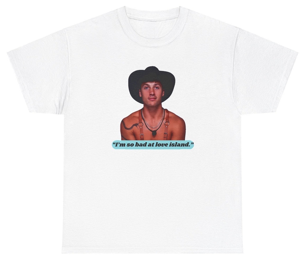 Funny "I'm So Bad At Love Island Rob" t shirt, perfect for fans of Love Island and humorous takes on relationships. Ideal for casual wear or gag gifts for reality show fans.