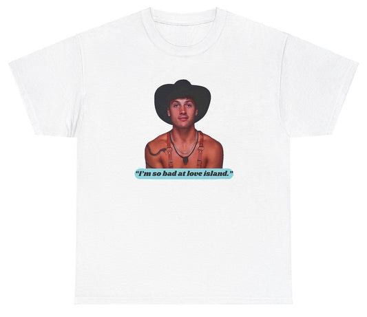 Funny "I'm So Bad At Love Island Rob" t shirt, perfect for fans of Love Island and humorous takes on relationships. Ideal for casual wear or gag gifts for reality show fans.