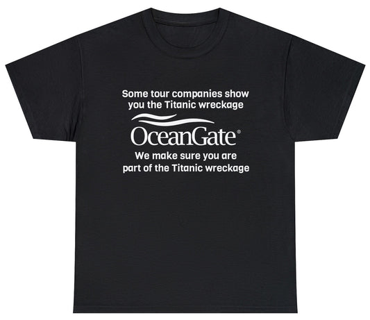 "Funny 'Oceangate' tee featuring sarcastic disaster humor and witty design, perfect for fans of bold, edgy humor."

