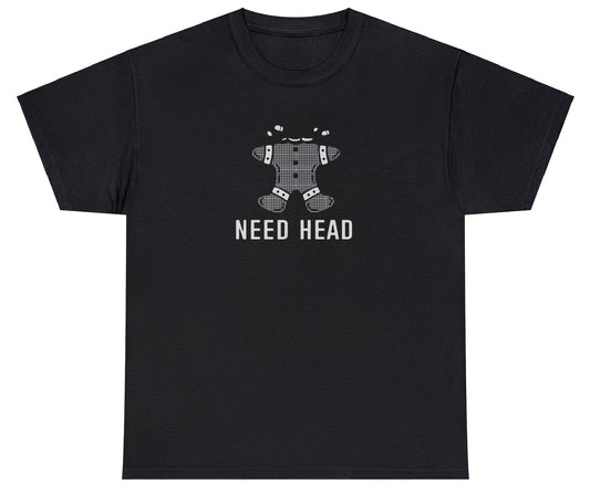 "Cheeky 'Need Head Gingerbread' t-shirt featuring playful holiday humor, perfect for fans of bold and witty Christmas designs."

